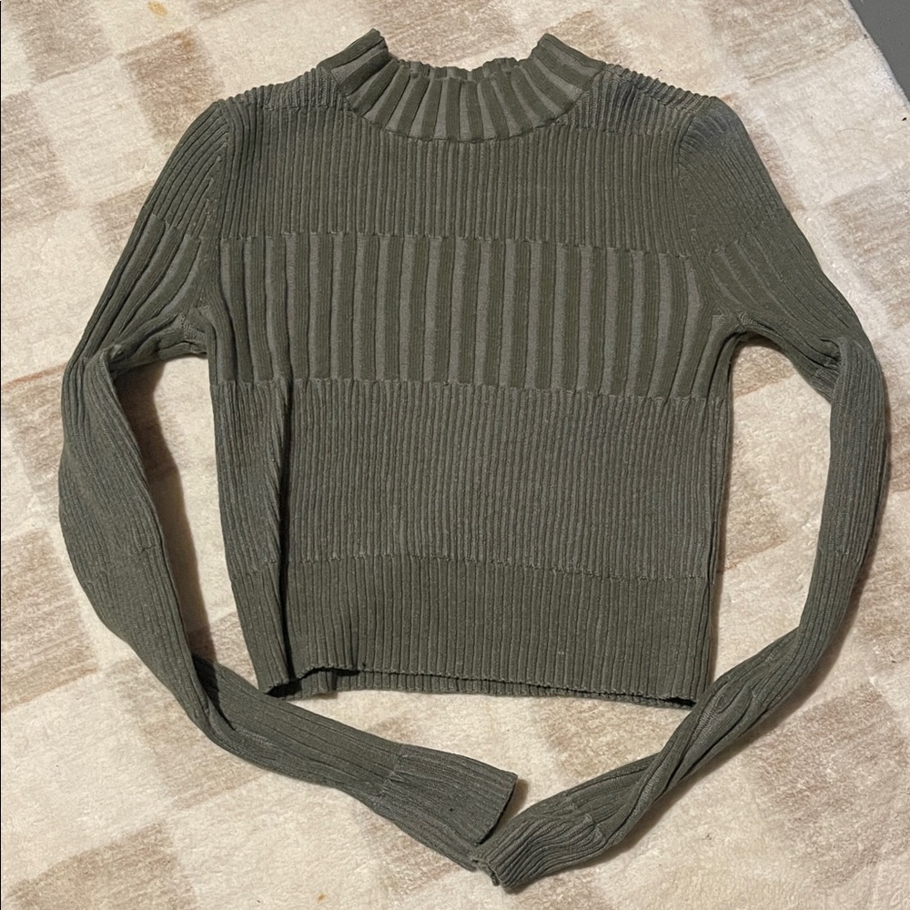 American Eagle Outfitters Olive Green Ribbed Mock Neck Sweater